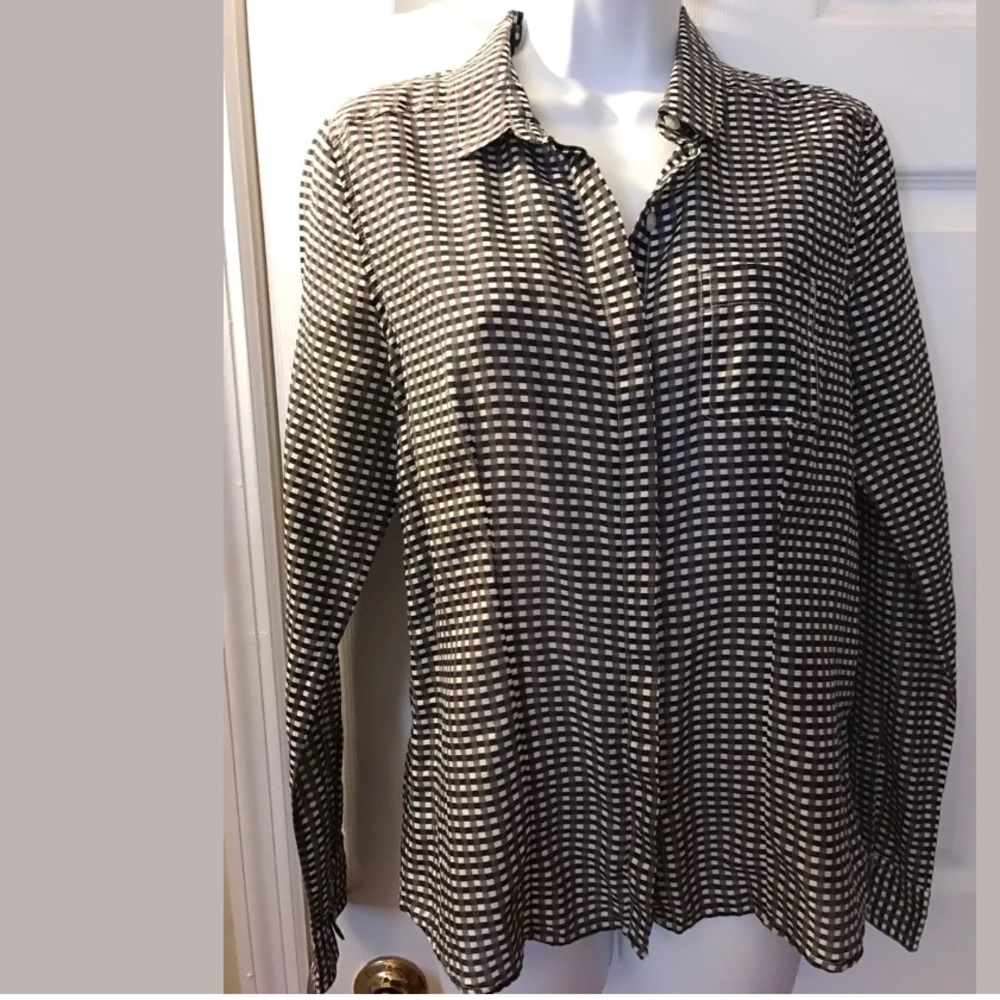 Halogen Gingham Plaid Blouse Button Down Shirt Top - image 6